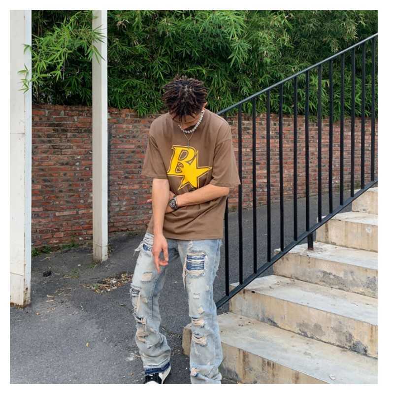 Men's Jeans Ripped Jeans Y2k Streetwear Pants Men Trousers Slim Harajuku Man Hip Hop Men's Fashion Baggy Grunge Trendyol Stacked Clothing Z0