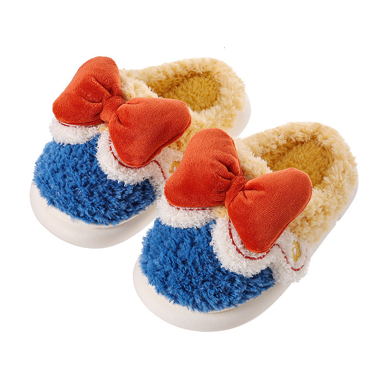 Slipper Children's Cotton Slippers With Bowknot Solid Color Comfortable Cute Cartoon Casual Kids Plush Slippers First Walkers Boys Girls 230301