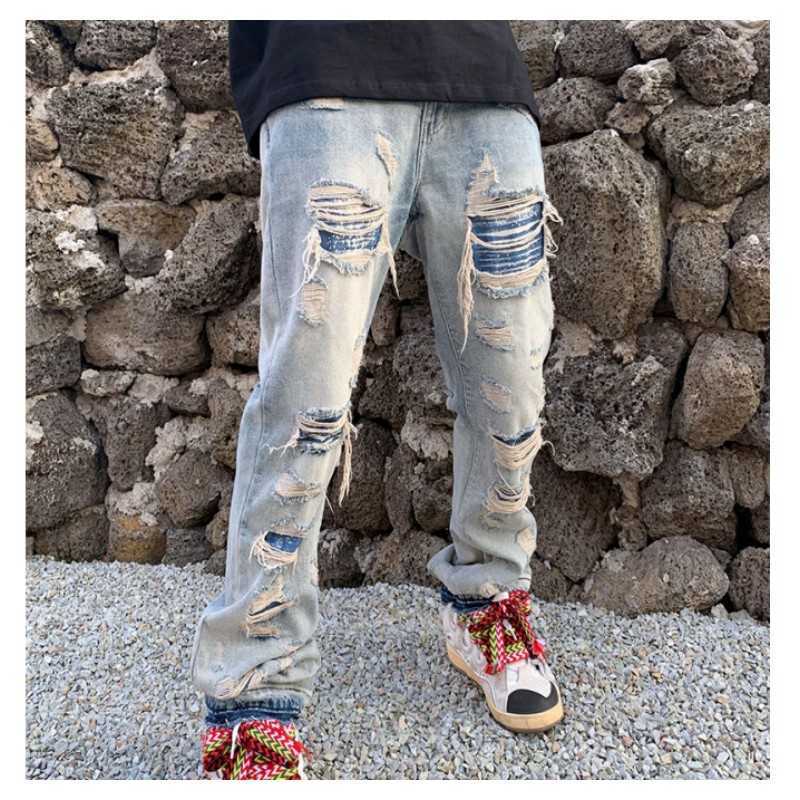Men's Jeans Ripped Jeans Y2k Streetwear Pants Men Trousers Slim Harajuku Man Hip Hop Men's Fashion Baggy Grunge Trendyol Stacked Clothing Z0