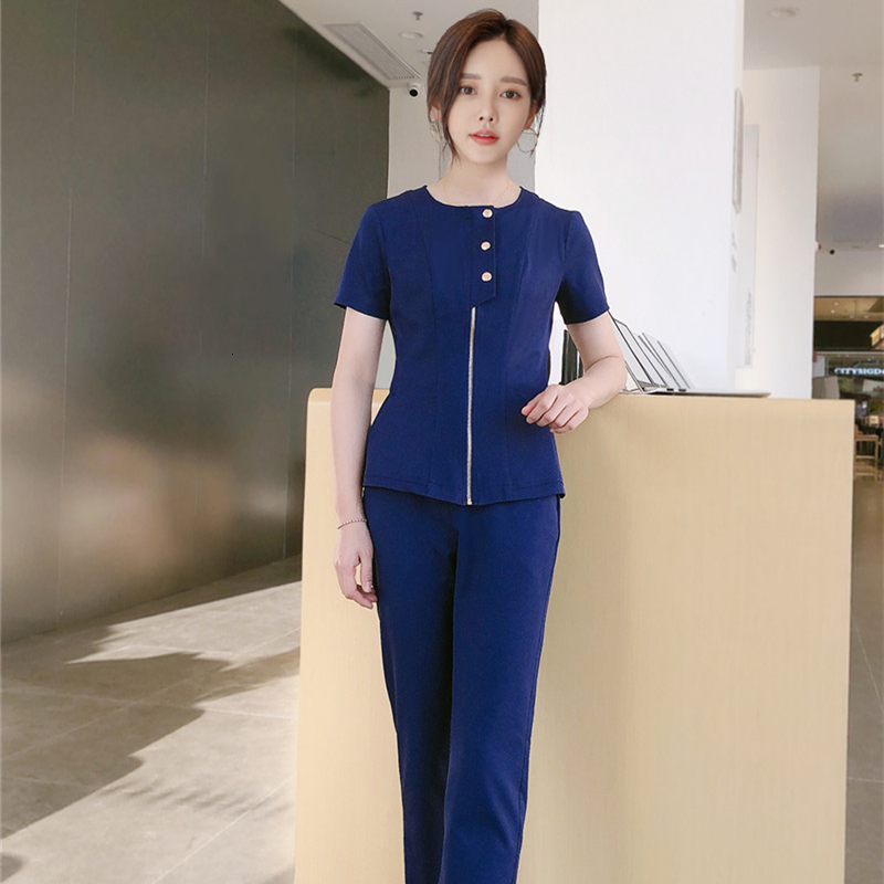 Women s Two Piece Pants Wholesale Customized Scrub Set Metal Zipper Top And Nurse Uniform 230228