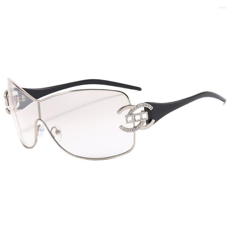 Sunglasses Streetwear Y2k For Womans One-Pieces Oversized Diamond Shades Sunglass Lenses Female Vintage Sun Glasses Eyewear Y153