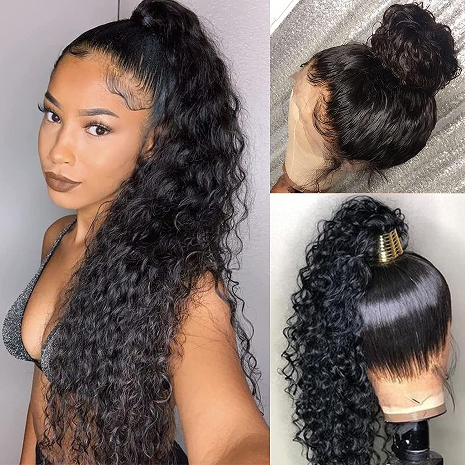 360 full lace front wigs human hair hd pre plucked 180% Density Curly Water Wave Lace Frontal Wigs 360 Human Hair For Black Women