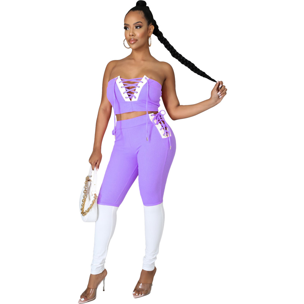 2023 Women Fashion Sexy Two Piece Pants Spring Summer Casual 2 Piece Sets Sleeveless Tops Pants Solid Color Clothing