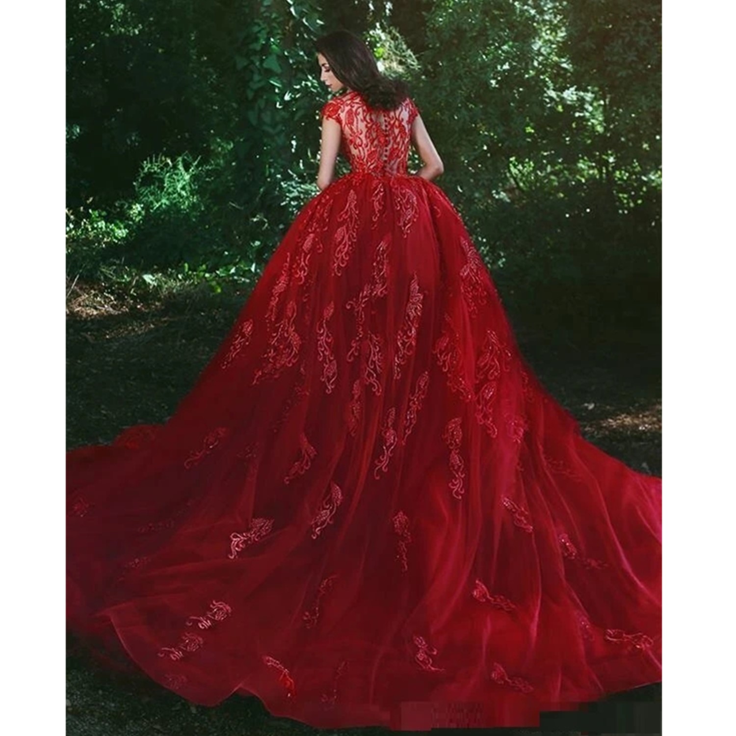Mermaid Red and Nude Prom Dress Dress Beaded Lace Appliques Sexy Evening Gowns Robe de Mariee Detachable Train
