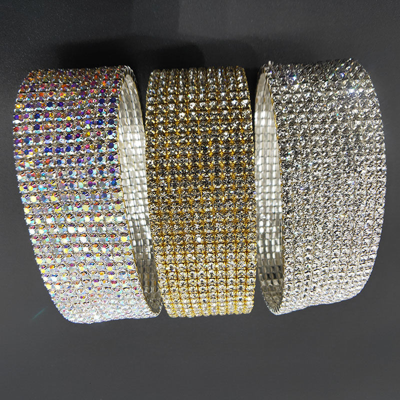 Anklets 10 Rows Crystal Anklets Silver Plated and Gold Color Anklet Chain AB Stone Elastic Stretch Ankle Bracelets for Women 230228