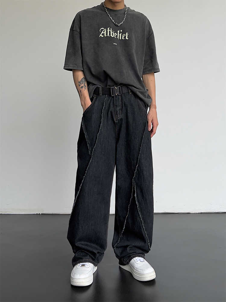 Men's Jeans HOUZHOU Hip Hop Distressed Jeans Pants Men Ripped Patchwork Denim Trousers Male Oversize Loose Casual Japanese Streetwear 5XL Z0301