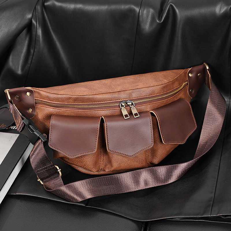 Men's fashionable small chest bag, multi-pocket leisure street couple small bag, cross-body bag, horizontal youth small waist bag 230301