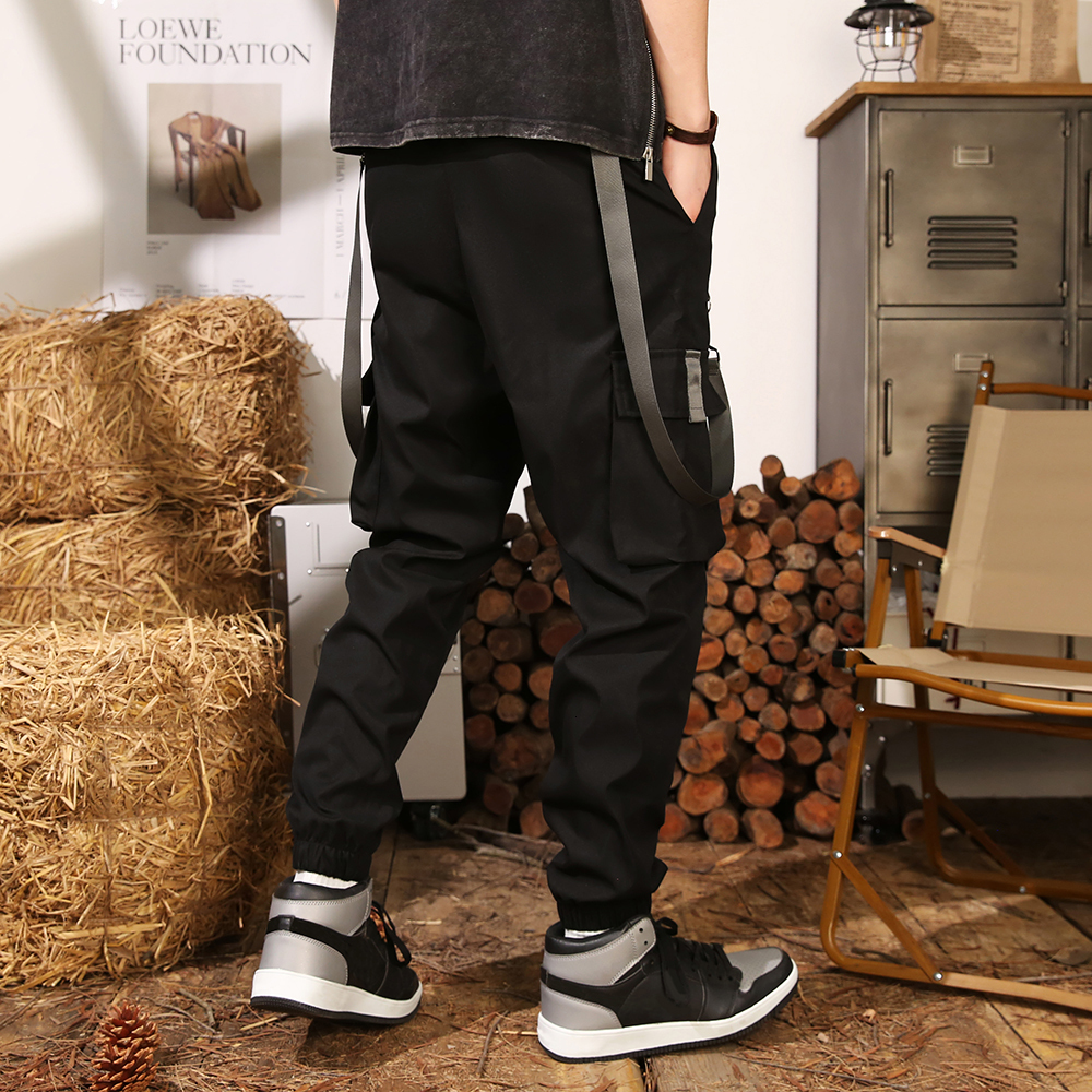 Men's Pants Men Contrast Tape Flap Pocket Drawstring Waist Cargo 230301