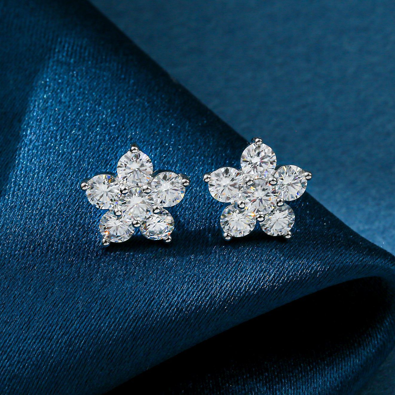 Stud 5 Petal Flower Earrings White Gold Stud Earring for Women 925 Sterling Silver Diamond Earring Gift Jewerly 230301