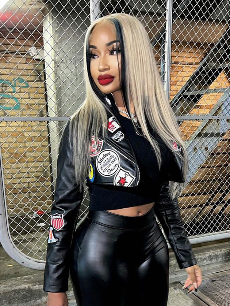 Women's Jackets Full PU Leather Women Crop Zipper Lapel Neck Motorcycle Coat Autumn Punk Outerwear High Street Clothing 230301