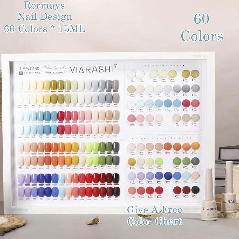 Rormays Fashion gel 60 Color nail polish Rainbow Color Set Semi Permanent Sequins Shiny Gloss UV LED Nail Art Design gel Varnish 15ML Wholesale Factor