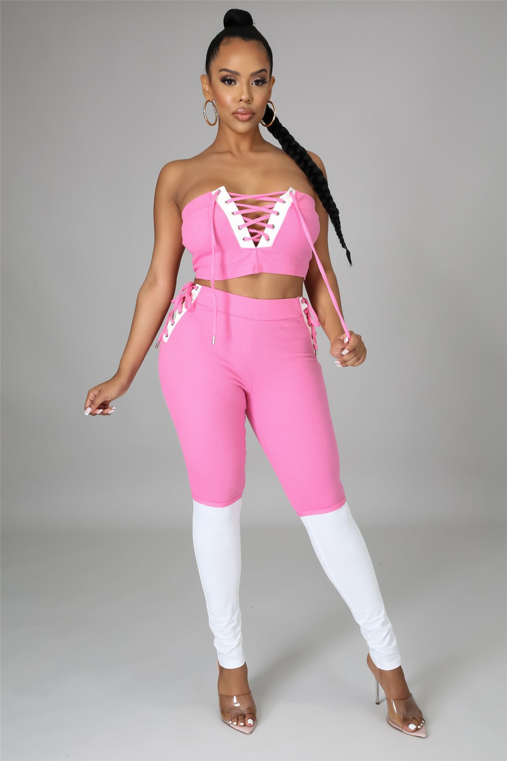 2023 Women Fashion Sexy Two Piece Pants Spring Summer Casual 2 Piece Sets Sleeveless Tops Pants Solid Color Clothing