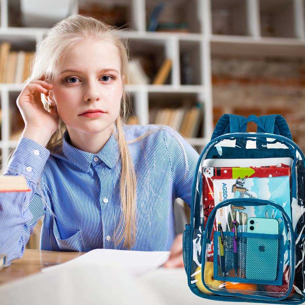 Backpack Clear Backpack Heavy Duty Transparent Bookbag See Through PVC School Bag for Women Men BlueJ230301