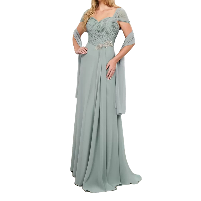 Elegant Chiffon Long Mother's Dresses For Weddings Straps Pleats A Line Wedding Party Gowns with Beads Simple Mother Of Groom Bride Dress Prom Ev