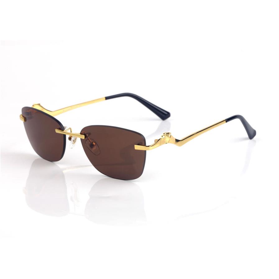 luxury rimless sunglasses Eyeglasses frames temples with panther heads Metal Frameless rectangular shape for men woman eyewear acc206S