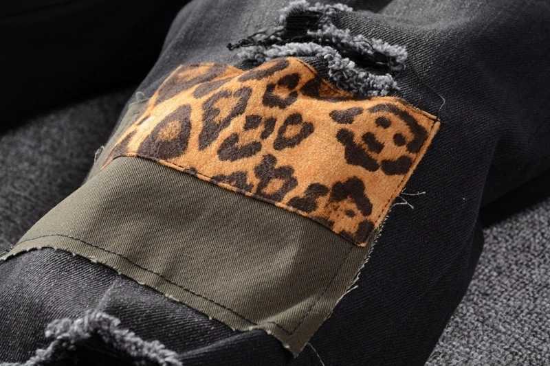 Men's Jeans Hip Hop Men High Street Fashion Brand New Black Patch Embroidery Stretch Slim Fit Mens Summer Y2303