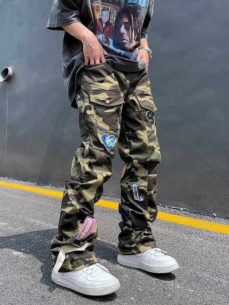 Men's Jeans Camo Pants Baggy Jeans Hip Hop Trousers for Men Oversize Cargo Streetwear Denim Y2k Man Trendyol Woman Casual Green Men's Z0301