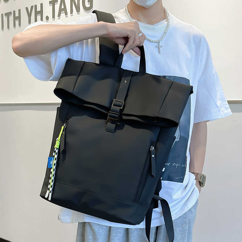 Backpack Lady's Leisure Large Bag Men Laptop Backpack Woman Leather Roll Top Male Travel bag Port School Backpacks For Teenage Girls Book