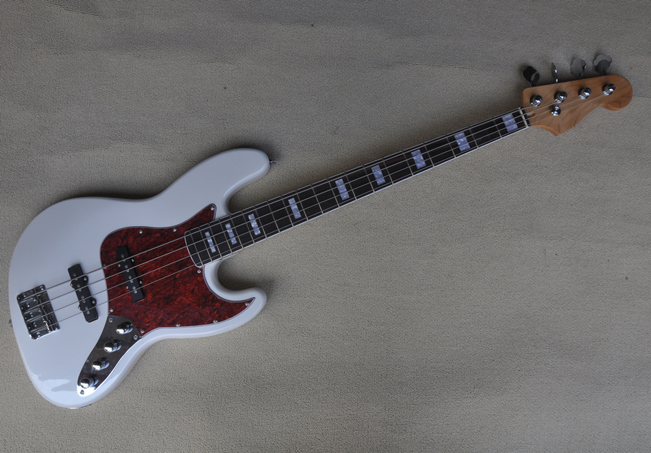 4 Strings Glossy White Body Electric Bass Guitar with Rosewood Fingerboard White Pearl Inlays Can be customized