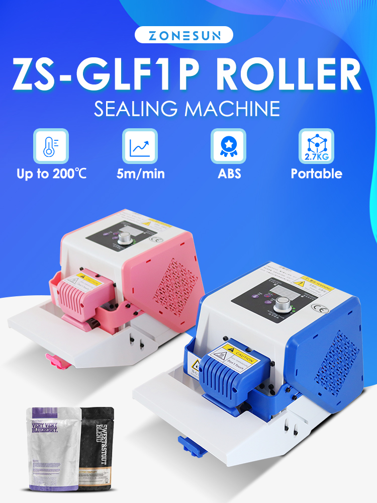 ZONESUN Portable Bag Sealer Roller Sealing Machine Aluminum Foil Composite Plastic Film PE Coated Paper Food Packaging ZS-GLF1P