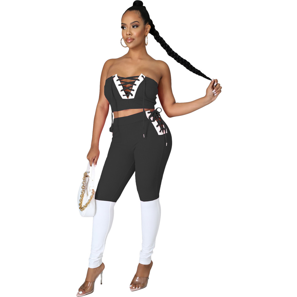 2023 Women Fashion Sexy Two Piece Pants Spring Summer Casual 2 Piece Sets Sleeveless Tops Pants Solid Color Clothing