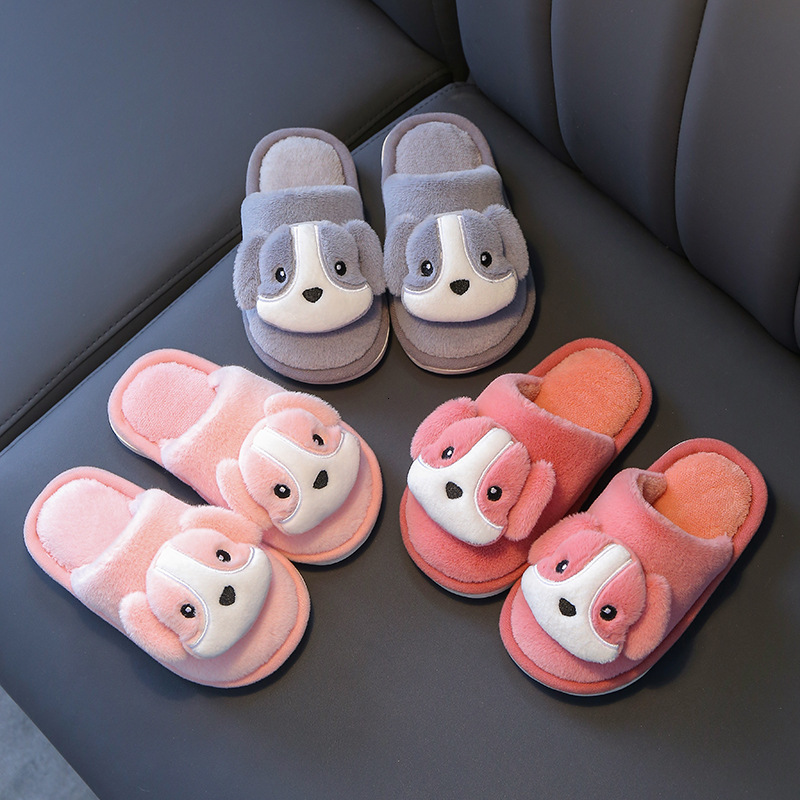 Slipper 4-18y Children Shoes Kids Slippers Winter Baby Girls Boys Home Shoes Cartoon Dog Cotton Soft Bottom Non Slip Plush Slippers S16 230301
