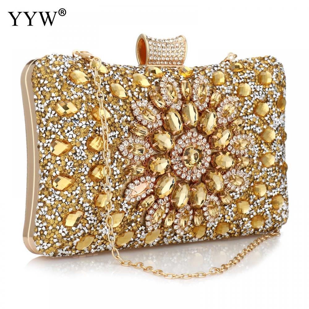 Evening Bags YYW Clutch Bag Gold Moon Evening Party Bags Women'S Shoulder Bags Diamonds Wedding Bridal Sac A Main Purse R250317