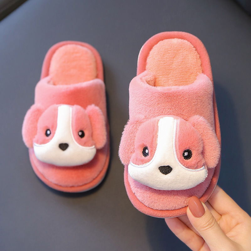 Slipper 4-18y Children Shoes Kids Slippers Winter Baby Girls Boys Home Shoes Cartoon Dog Cotton Soft Bottom Non Slip Plush Slippers S16 230301