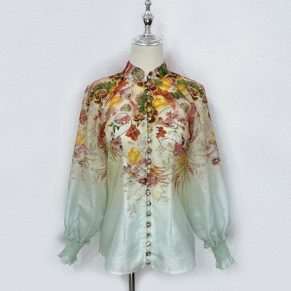 Women's shirt and shirt Australian designer silk and hemp embroidery stand collar flower top, Multi
Women's shirt and shirt Australian designer silk and hemp embroidery stand collar flower top, Multi