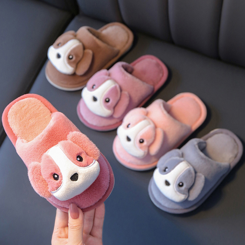 Slipper Baby Winter Slippers Girls Cartoon Dog Non-slip Soft Bottom Toddler Shoes Children Warm Velvet Slipper Kids Home Slippers 230301