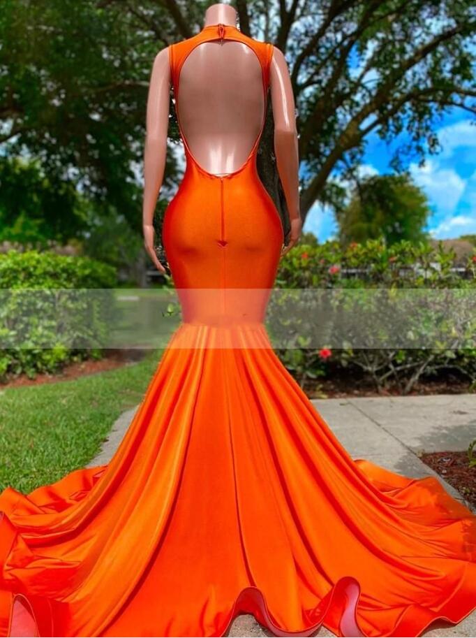 Orange Stain Mermaid Evening Dresses 2023 Gillter Beaded Crystal Sexy V-neck Backless African Aso Ebi Arabic Occasion Prom Gowns