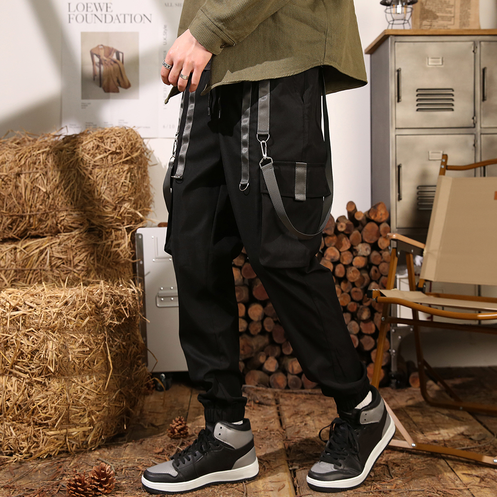 Men's Pants Men Contrast Tape Flap Pocket Drawstring Waist Cargo 230301