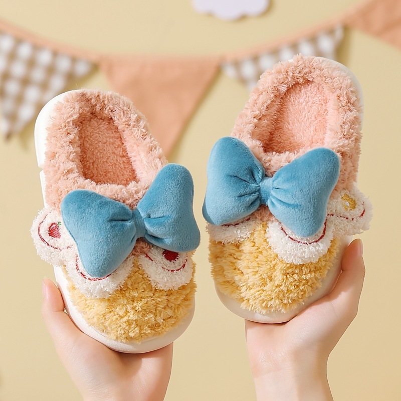 Slipper Children's Cotton Slippers With Bowknot Solid Color Comfortable Cute Cartoon Casual Kids Plush Slippers First Walkers Boys Girls 230301