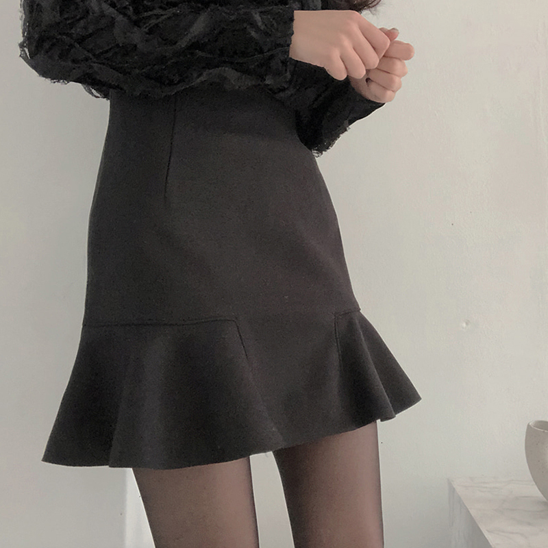 Skirts LJSXLS Skirts Women Spring Autumn Ruffles Slender A- line Mini Skirt Solid England Black Womens Korean Fashion Woman Clothing 230301