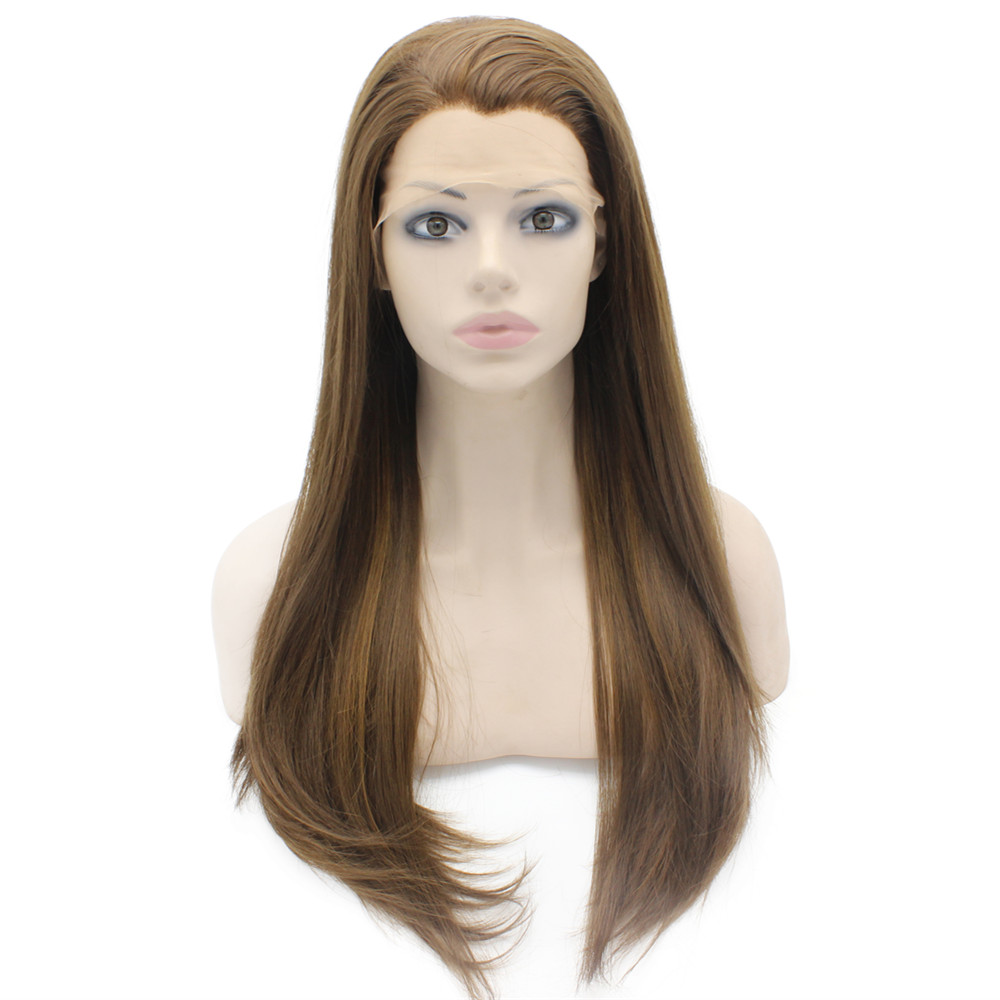 24" Long #8/27 Highlighted Brown Silky Straight Heat Friendly Synthetic Hair Lace Front Fashion Wig, Dark brown
24" Long #8/27 Highlighted Brown Silky Straight Heat Friendly Synthetic Hair Lace Front Fashion Wig, Dark brown