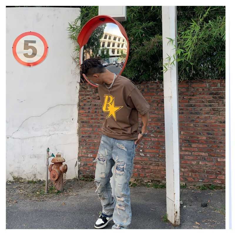 Men's Jeans Ripped Jeans Y2k Streetwear Pants Men Trousers Slim Harajuku Man Hip Hop Men's Fashion Baggy Grunge Trendyol Stacked Clothing Z0