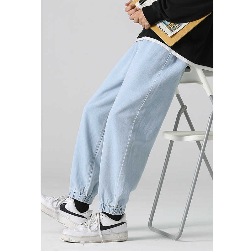 Men's Jeans 2022 autumn new college style youth popular men's and women's elastic waist denim jeans ins dent street casual harem pants 