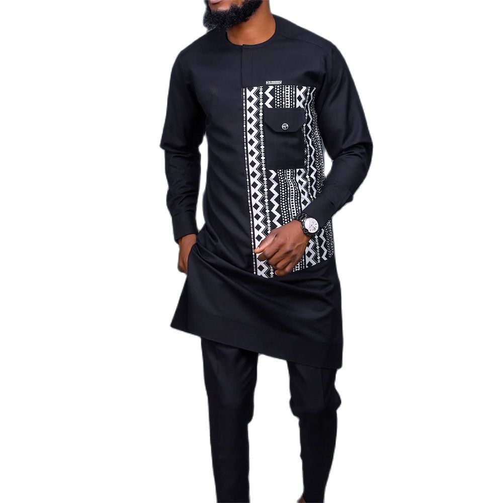 Mens Tracksuits African Men Dashiki Long Sleeve 2 piece Set Traditional Africa Clothing Striped Suit Male Shirt Pants Suits Black M4XL 230301
