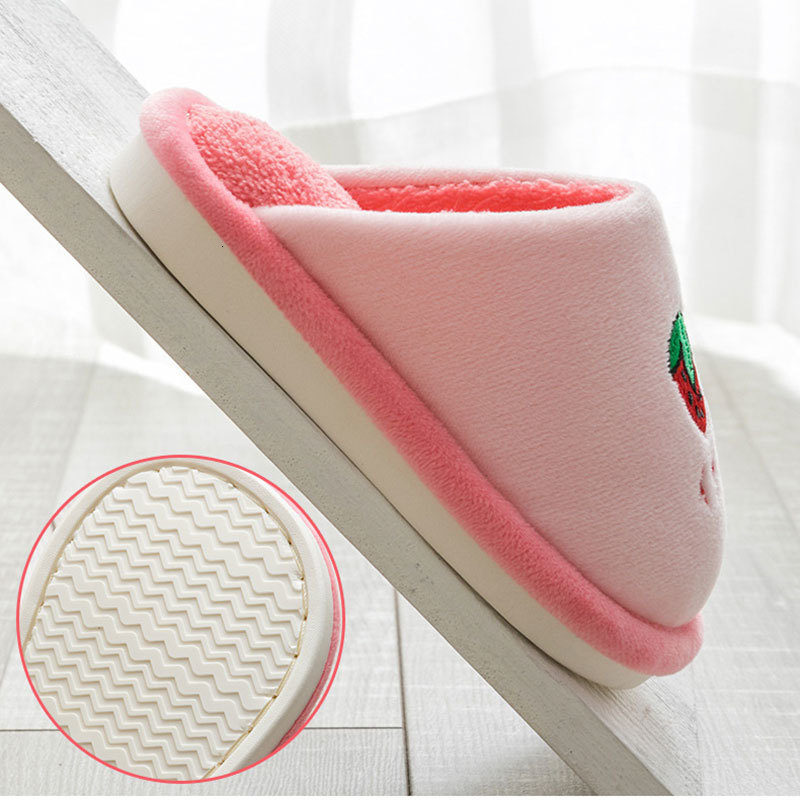 Slipper Cute Cartoon Fruit Embroidery Kids Slippers Baby Boy Girl Winter Plush Slippers Warm Home Indoor Shoe Non-slip Cotton Kids Shoes 230301