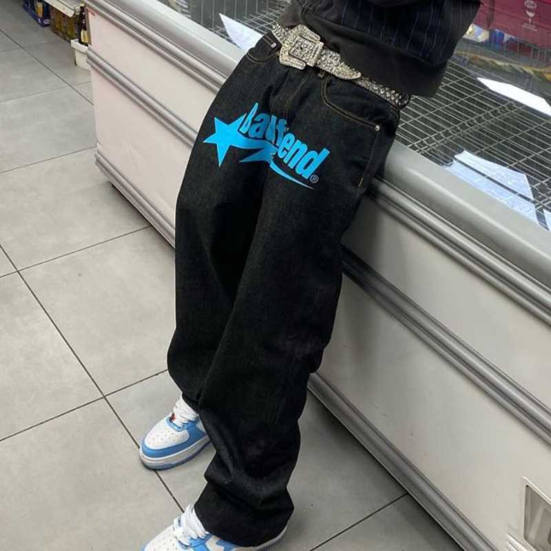 Men's Jeans Y2K New Printed Mens Streetwear Men Street Trend Ins Loose Wide-leg Women Baggy Pants Retro Casual Trousers Y2303