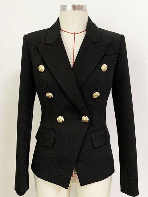 Womens Suits Blazers HIGH STREET Classic Blazer Jacket Womens Slim Fitting Metal Lion Buttons Double Breasted Blazer Plus size S5XL 230228