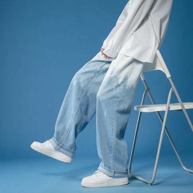 Men's Jeans Summer New Tiedye Ombr Men Jeans Fashion Casual Male Wide Leg Pants Minimalism Straight Loose Denim Pants Z0301