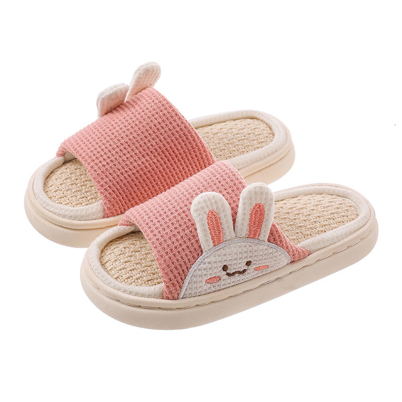 Slipper Suihyung Child Home Shoes Summer Comfort Breathable Linen Slippers Boys Girls Cute Bunny Bear Kids Soft Sole Sandals Baby Shoes 230301