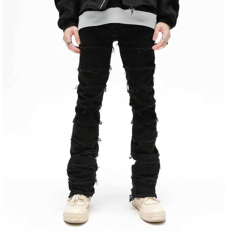 Men's Jeans 2023 Dark Streetwear Tassel Black Baggy Men Grunge Jeans Pants Y2K Patchwork Hip Hop Straight Denim Trousers Pantalones Hombre Z0301
