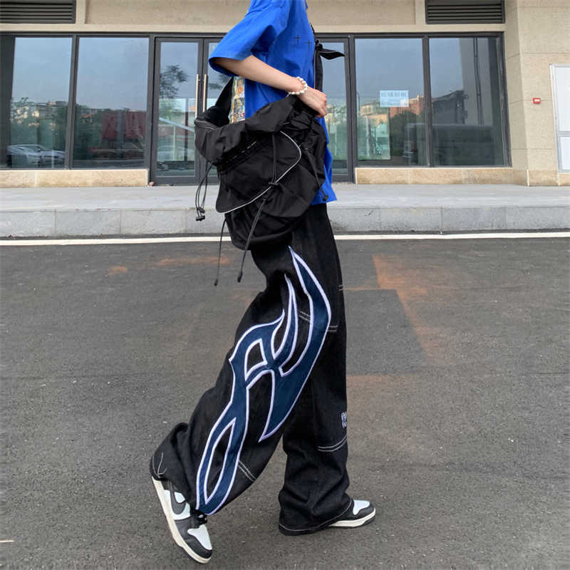 Men's Jeans 2022 Dark Streetwear Graphic Print Black Baggy Jeans For Men Pants Straight Hip Hop Gothic Denim Trousers Pantalones Y2K Hombre Z0301