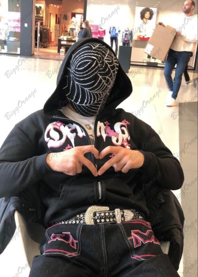 Men s Jeans M letter embroidered multi pocket street vintage jeans loose straight pants wide leg men and women couple low rise 230228