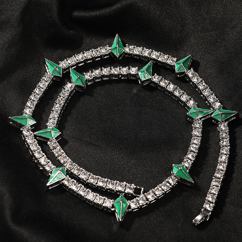 Hip Hop Luminous Tennis Chain Necklace Drip Oil 18K Real Gold Plated Jewelry Men Women Chokers Necklace