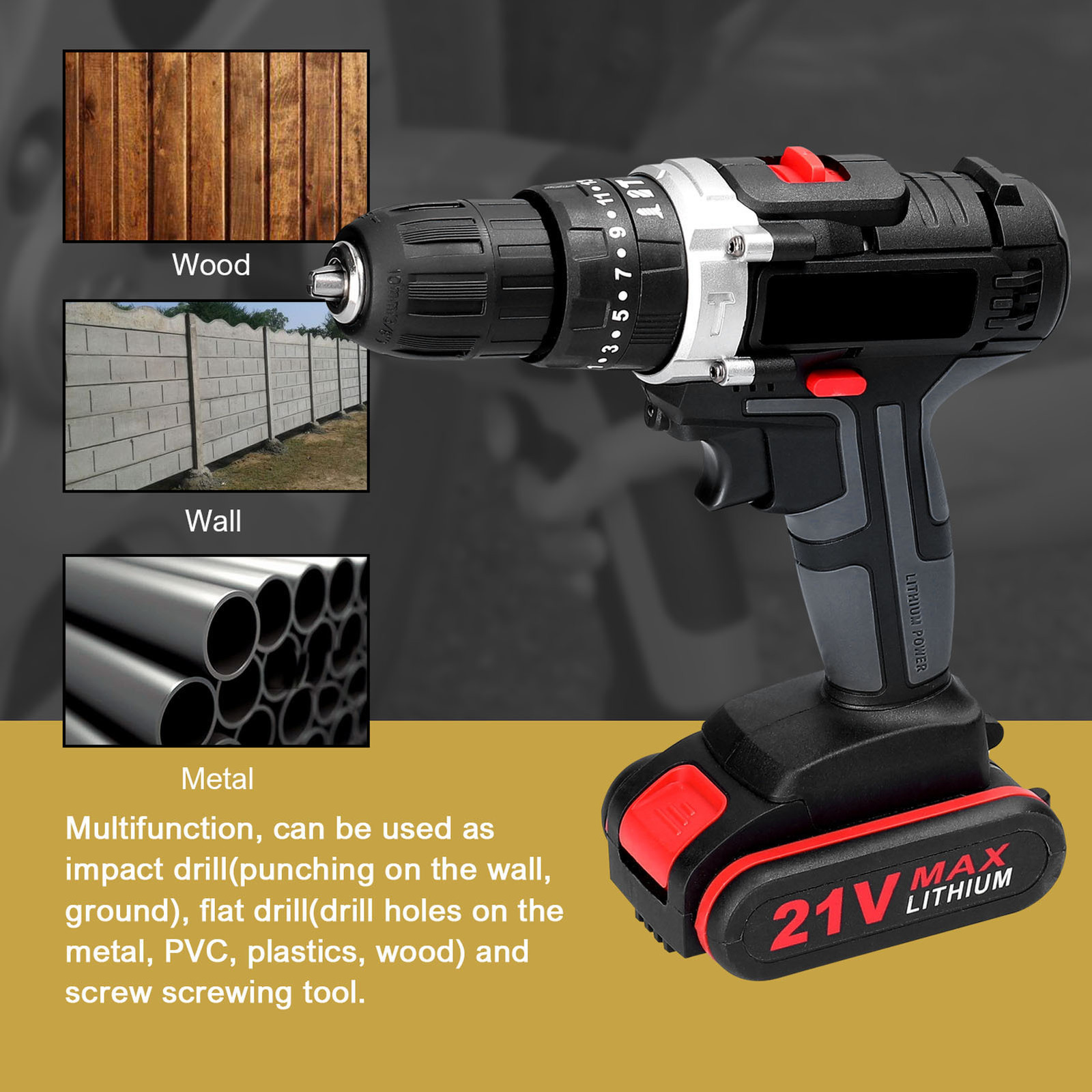 Electric Drill 21V Electric Drill Set Impact Cordless Drill Highpower 25 Gears of Torques Adjustable Electric Screwdriver Hand Drills 2500rpm 230301