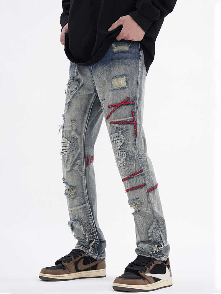 Men's Jeans HOUZHOU Skinny Jeans Men Hop Hip Punk Rave Denim Trousers Male Vintage Jeans Pants for Men Japanese Streetwear Hippie Hole Z0301