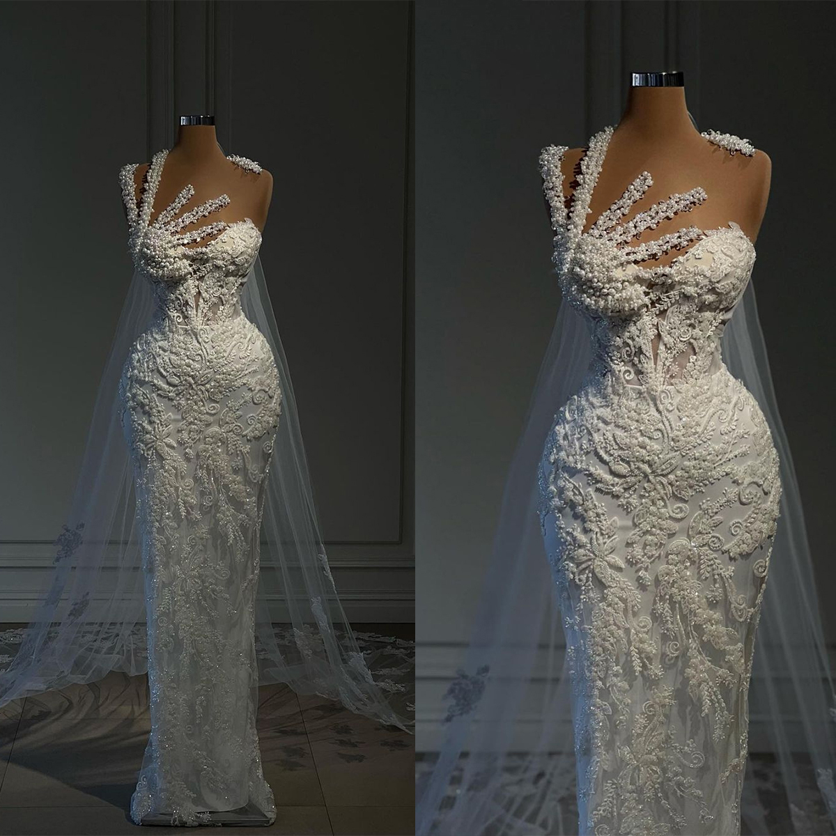 Glamorous Mermaid Wedding Dresses Art Deco-inspired Neck Pearls High Waist Applicants Backless or Length Custom Made Plus Size Vestidos De Novia